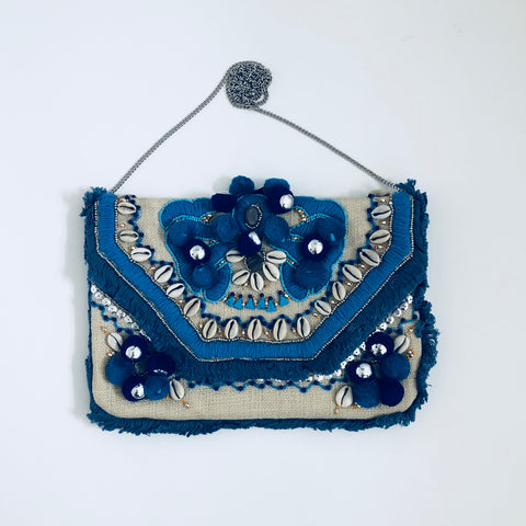 Hand Embroidered Jute and Cotton Clutch by Roller Rabbit by two b's accessories