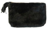 Two Bs Accessories Camo Faux Fur Clutch with Faux Leather Tassle