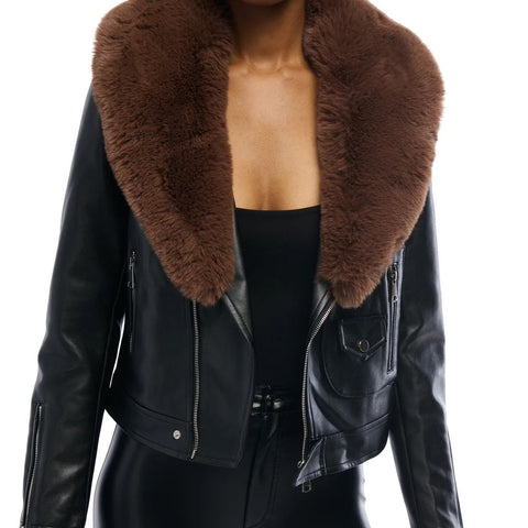 Pleather Jacket with removable Faux Fur Collar