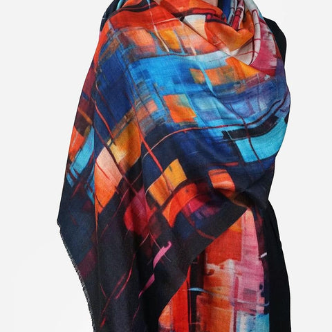 Fine Wool Abstract Windows Scarf