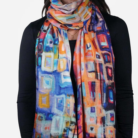 Fine Wool Painted Rectangles Scarf