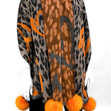Woven Scarf Animal and Hearts Scarf with Fox Pom Poms