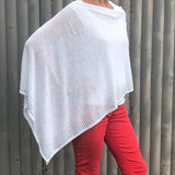 White Linen Poncho with  Strass Chrystal Beads Border