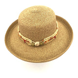 Tan Color Hat with Wooden Beads Trim Adjustable 3" Brim UPF 50+sun n sand by two b's accessories