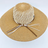 Tan Toyo Large Brim Hat with faux suede trim and two tone on top. 4.5 " Brim UPF 50+sun n sand by two b's accessories