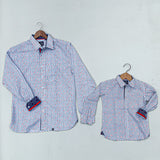 Long Sleeve Father - Son Shirt Set with Sailboat Pattern