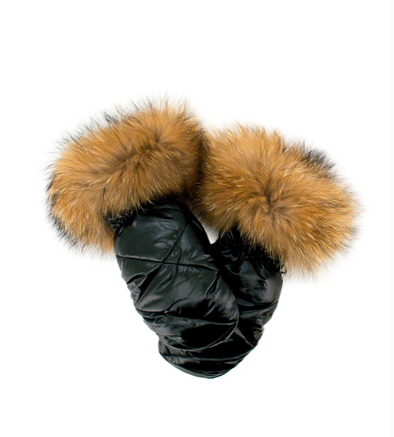 TWO BS ACCESSORIES MITCHIES NYLON MITTENS WITH FUR