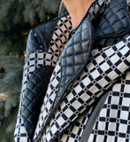 Stretch Checkered  Jacket with faux leather  details