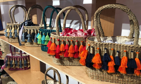 Straw Bag with Colored Tassles
