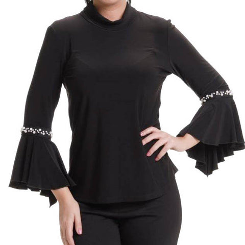 Black Top with Sleeves and Pearl Cuff