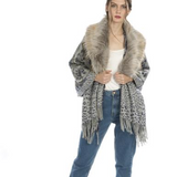 Wool Reversible Shawl with Faux Fur Collar