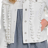 Off-White jean jacket with fun tassels details. True to size.  A fun addition to any outfit in summer