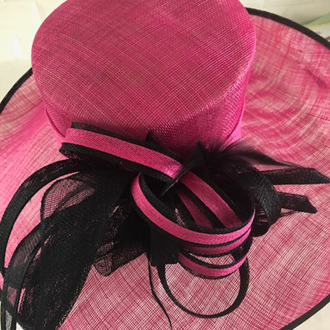 Fuchsia Black Sidesweep Sinamay Dress Formal Hat