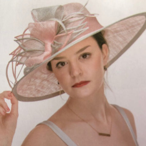 Light Pink and Grey Sinamay Hat