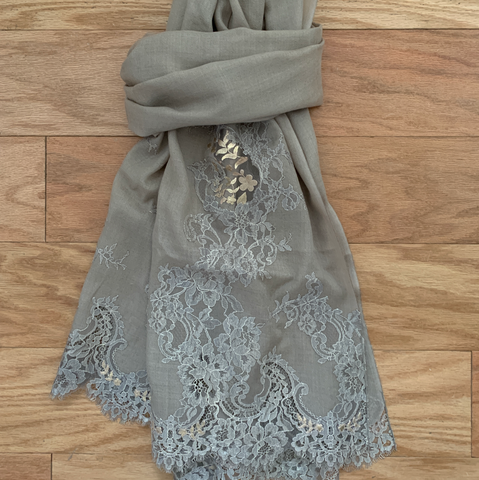 S- Taupe Two tone Lace Shawl