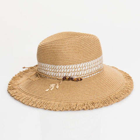 Natural Straw Fedora with White Details
