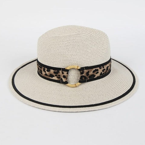 Ivory Hat with Leopard Print Band
